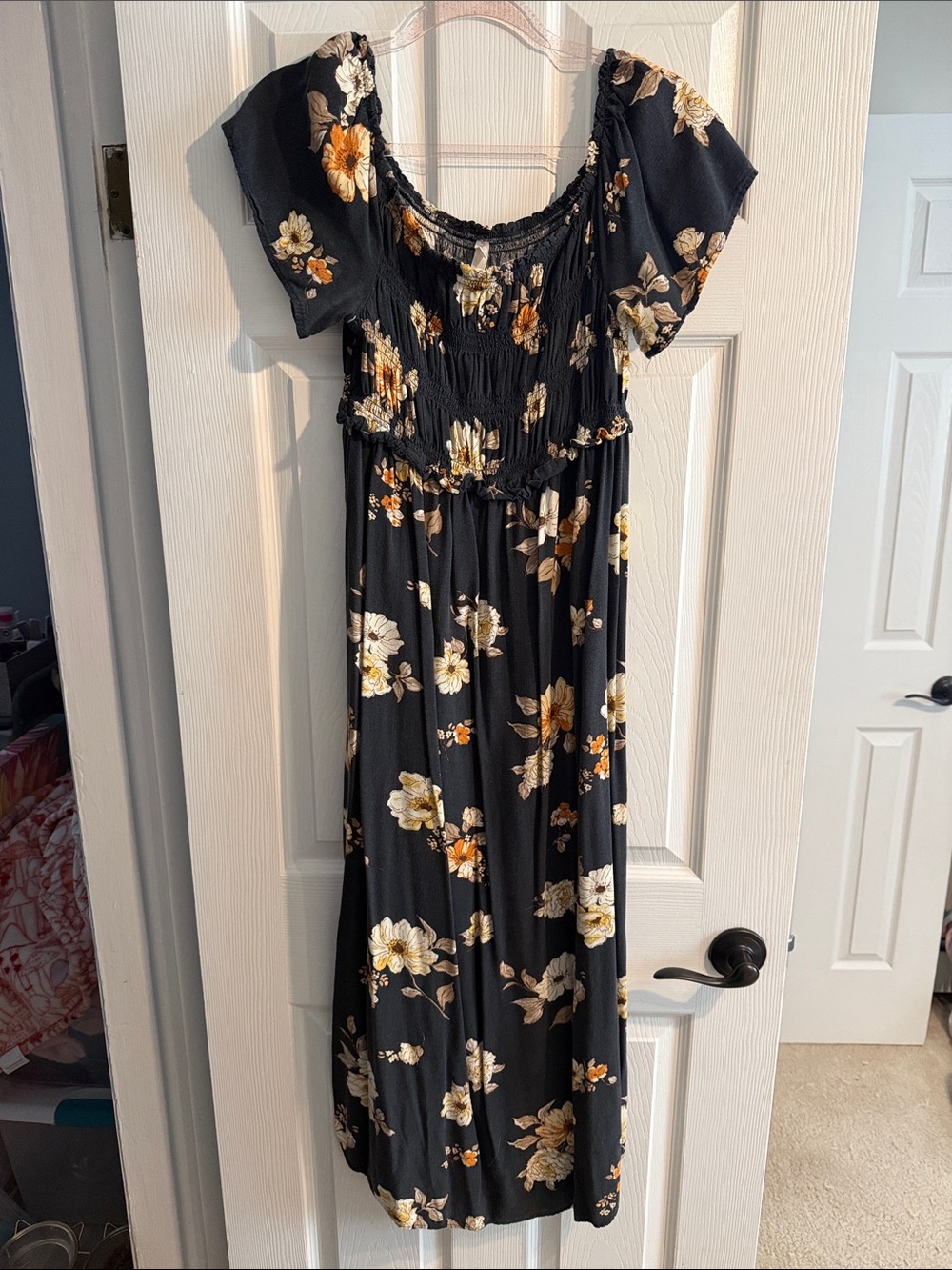 Xhilaration Black Floral Maxi Dress with Yellow & Cream Blooms
